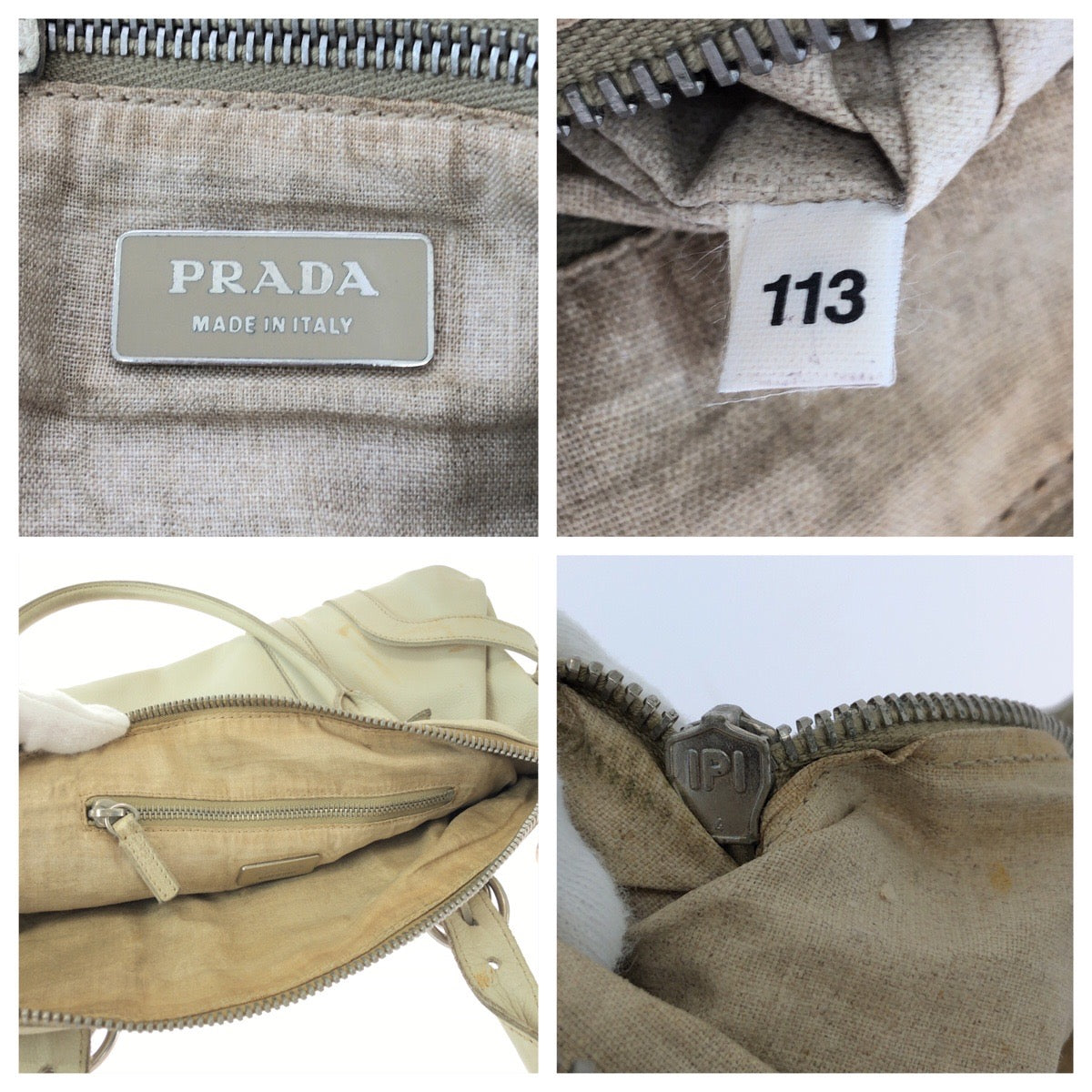 PRADA Handbag leather White SilverMetal Handbag Shoulder Bag Women Used Authentic
