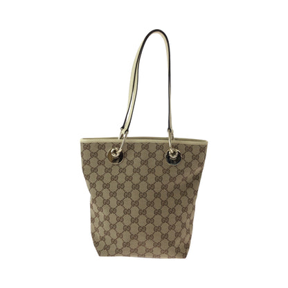 GUCCI Tote Bag 120840 GG canvas Brown Ivory Gold Metal Tote Bag Shoulder Bag Women Used Authentic
