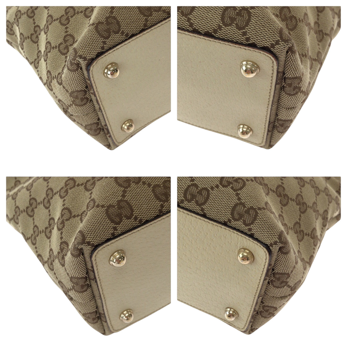 GUCCI Tote Bag 120840 GG canvas Brown Ivory Gold Metal Tote Bag Shoulder Bag Women Used Authentic