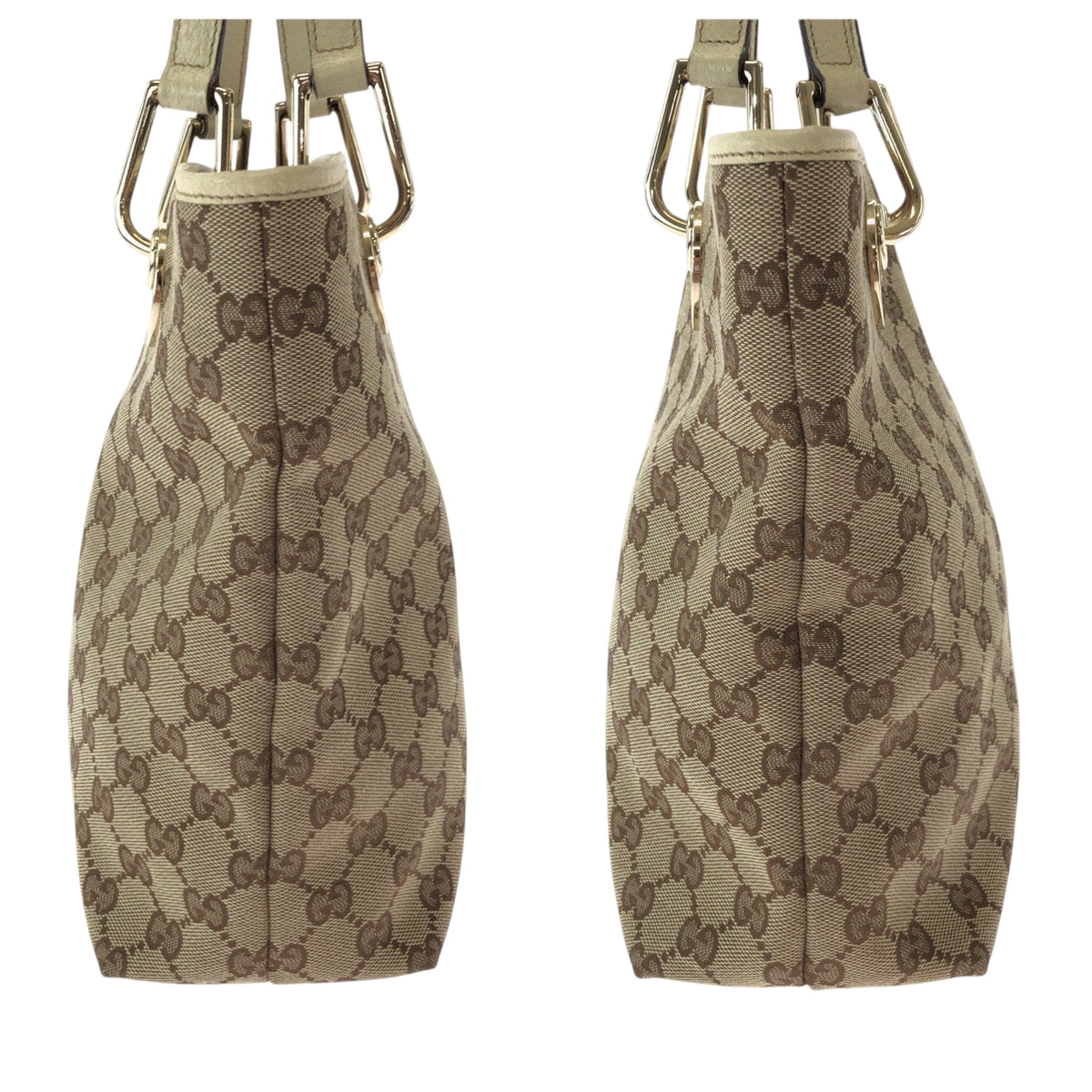 GUCCI Tote Bag 120840 GG canvas Brown Ivory Gold Metal Tote Bag Shoulder Bag Women Used Authentic