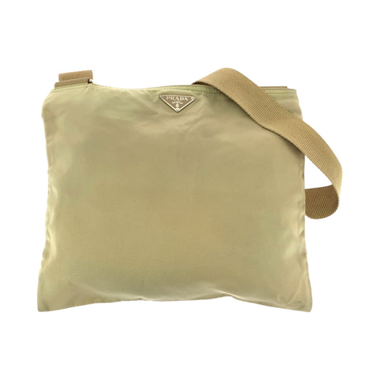 PRADA Shoulder Bag BT0175 Nylon Beige SilverMetal Shoulder Bag pochette Test Triangle With logo Women Used Authentic