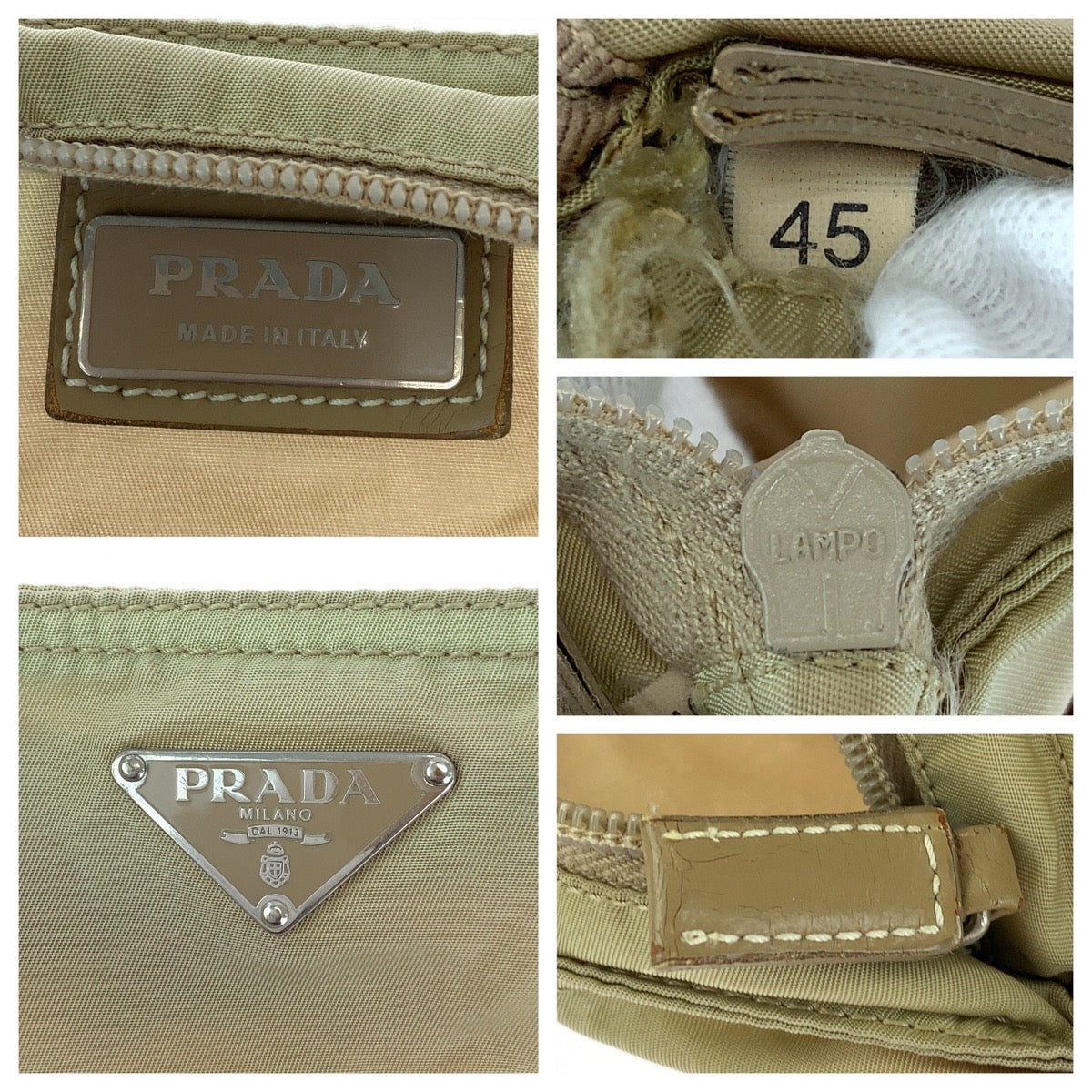 PRADA Shoulder Bag BT0175 Nylon Beige SilverMetal Shoulder Bag pochette Test Triangle With logo Women Used Authentic