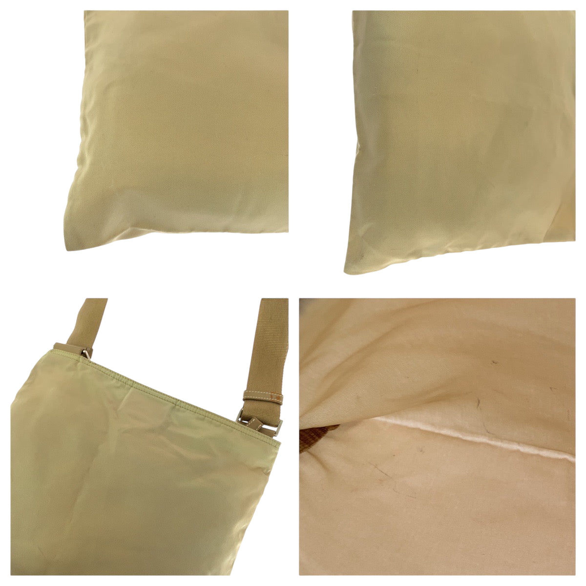 PRADA Shoulder Bag BT0175 Nylon Beige SilverMetal Shoulder Bag pochette Test Triangle With logo Women Used Authentic