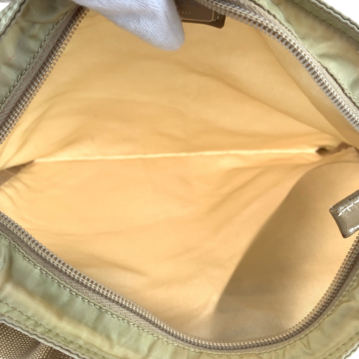 PRADA Shoulder Bag BT0175 Nylon Beige SilverMetal Shoulder Bag pochette Test Triangle With logo Women Used Authentic