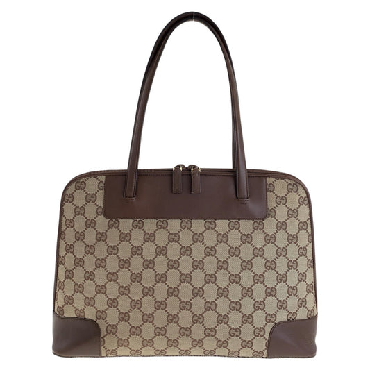 GUCCI Tote Bag 002 1122 GG canvas, leather Brown Gold Metal Tote Bag Shoulder Bag Unisex Women Used Authentic