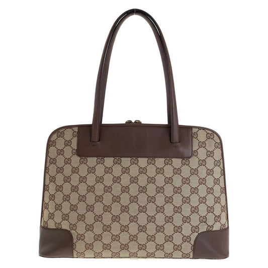 GUCCI Tote Bag 002 1122 GG canvas, leather Brown Gold Metal Tote Bag Shoulder Bag Unisex Women Used Authentic