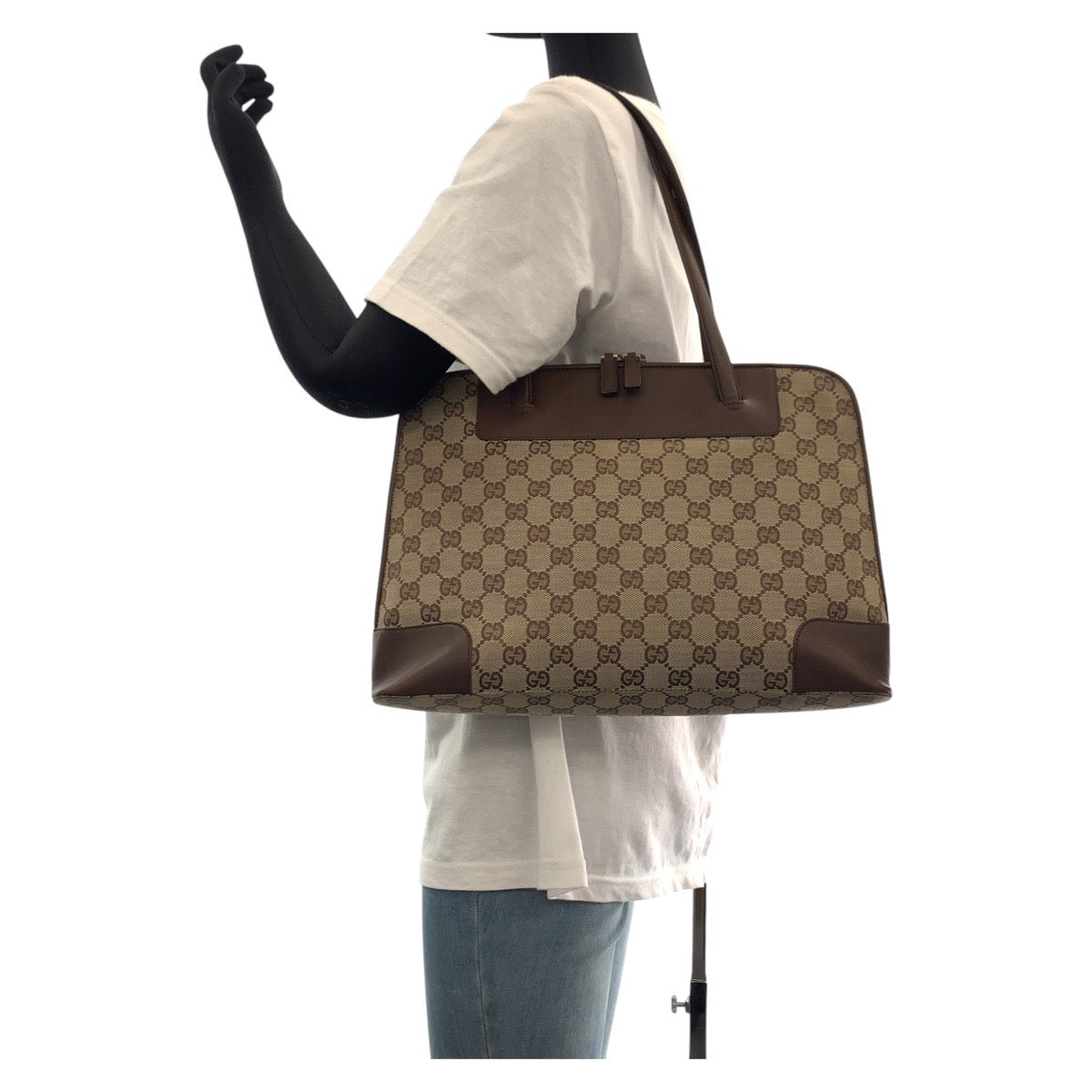 GUCCI Tote Bag 002 1122 GG canvas, leather Brown Gold Metal Tote Bag Shoulder Bag Unisex Women Used Authentic
