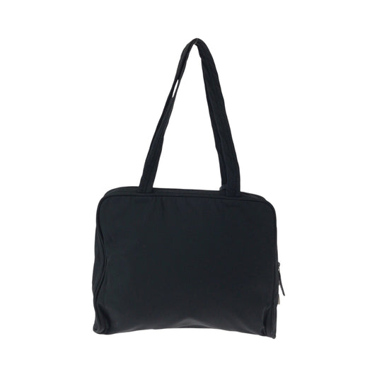 PRADA Tote Bag Nylon Black SilverMetal Tote Bag Shoulder Bag Test Triangle With logo Women Used Authentic