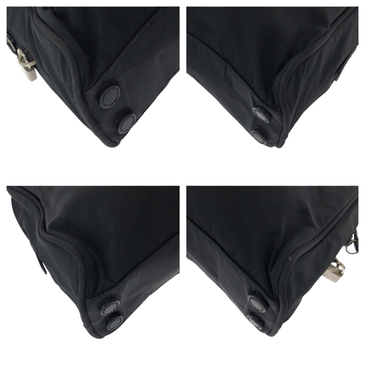 PRADA Tote Bag Nylon Black SilverMetal Tote Bag Shoulder Bag Test Triangle With logo Women Used Authentic