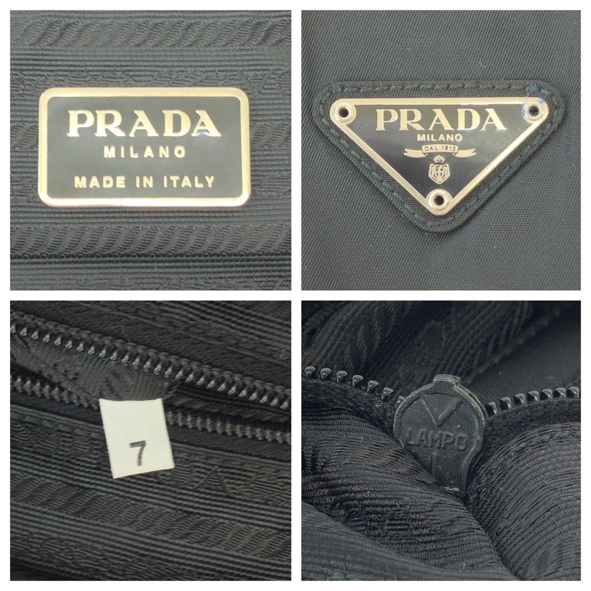 PRADA Tote Bag Nylon Black SilverMetal Tote Bag Shoulder Bag Test Triangle With logo Women Used Authentic