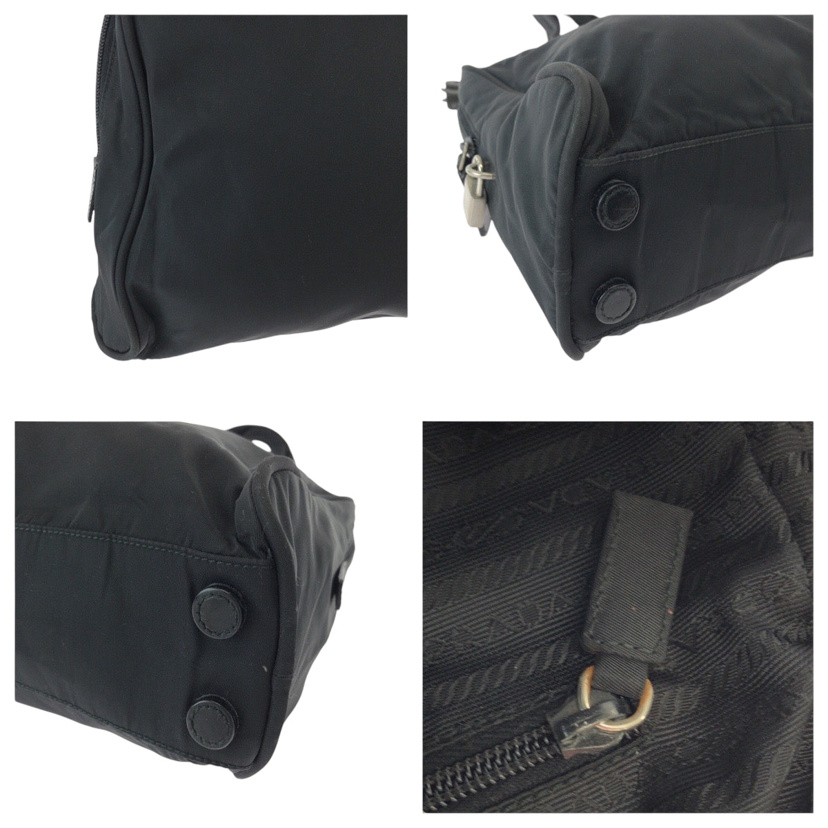 PRADA Tote Bag Nylon Black SilverMetal Tote Bag Shoulder Bag Test Triangle With logo Women Used Authentic