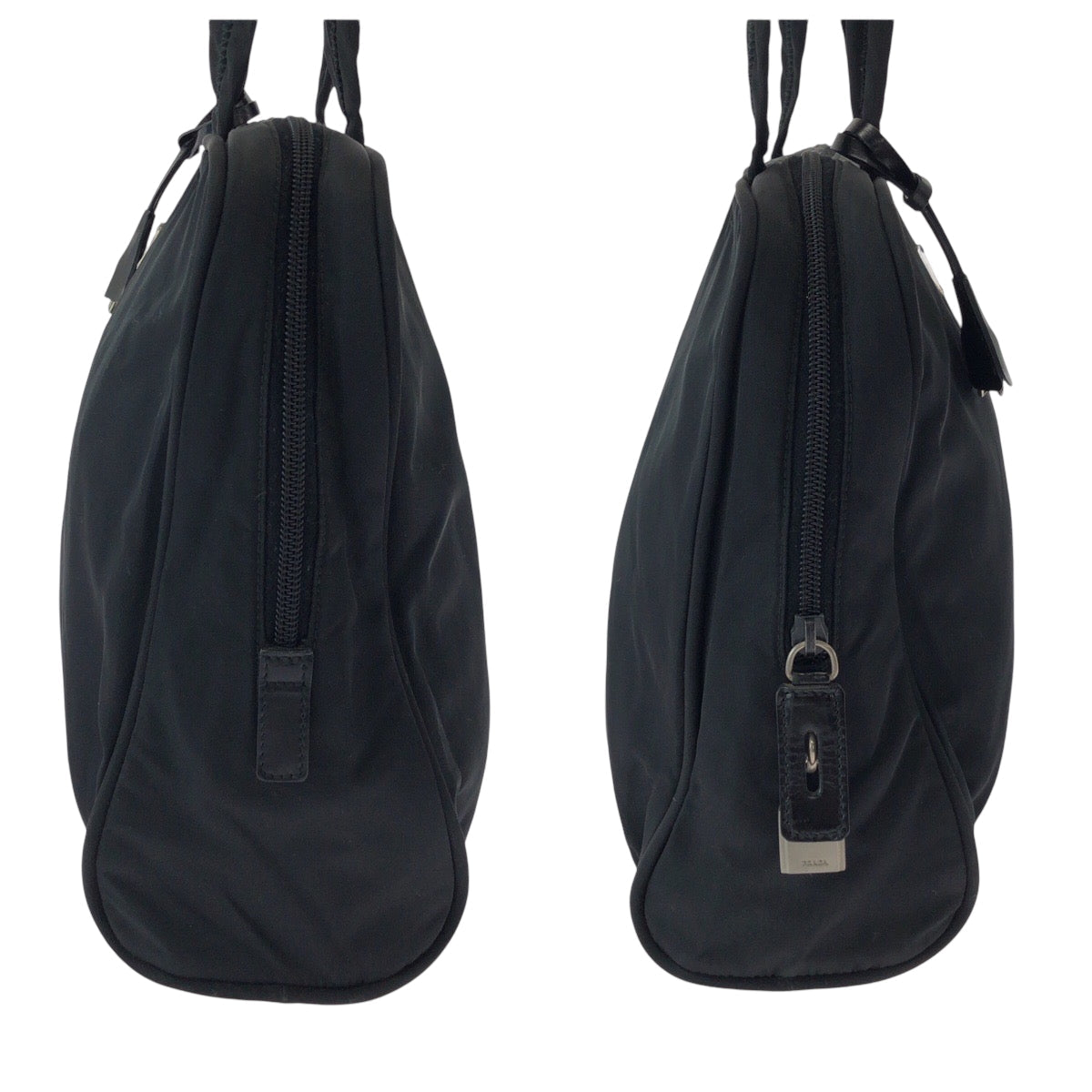 PRADA Tote Bag Nylon Black SilverMetal Tote Bag Shoulder Bag Test Triangle With logo Women Used Authentic