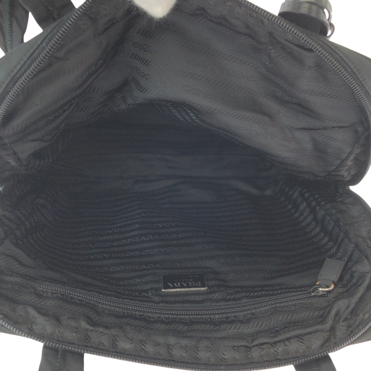 PRADA Tote Bag Nylon Black SilverMetal Tote Bag Shoulder Bag Test Triangle With logo Women Used Authentic