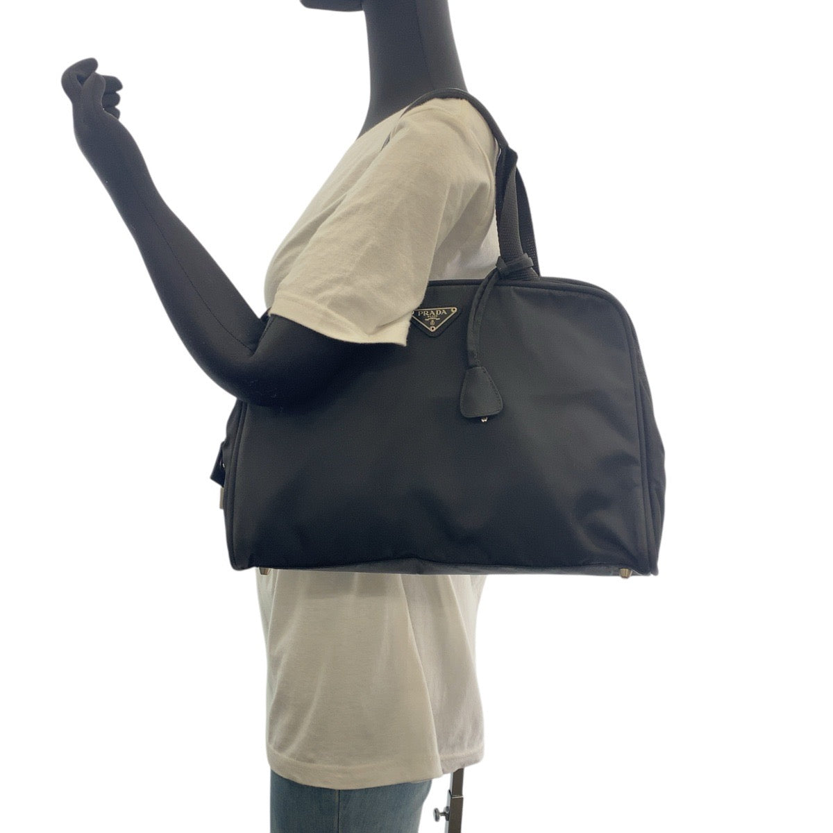 PRADA Tote Bag Nylon black Tote Bag handbag Test Triangle With logo Women Used Authentic