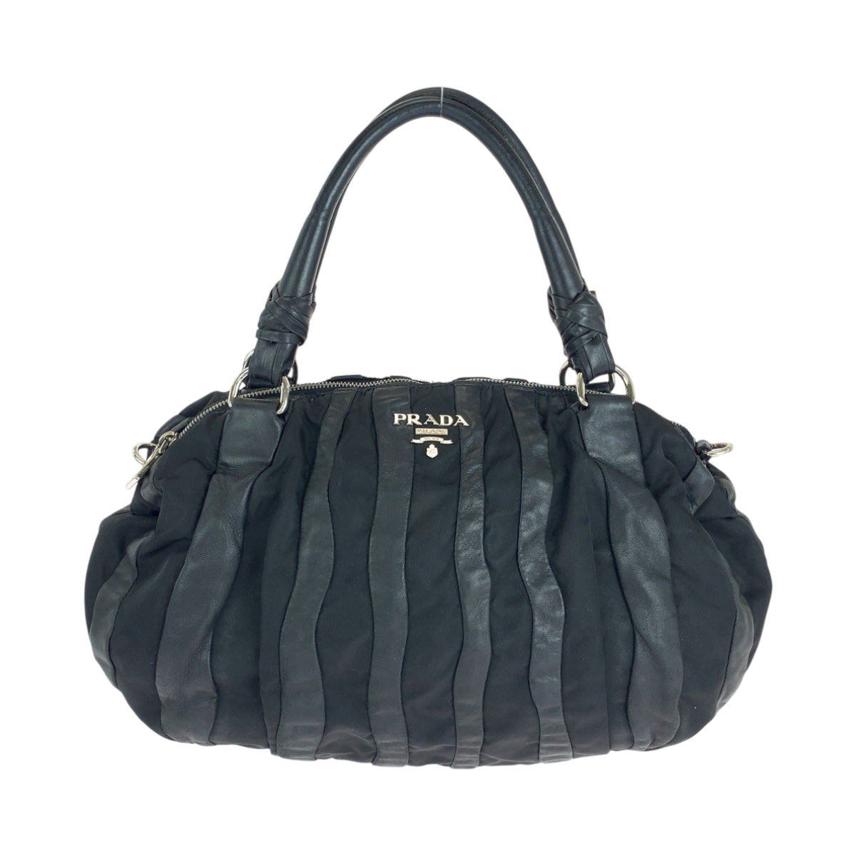 PRADA Handbag BL0538 Nylon, Leather Black SilverMetal Handbag Tote Bag Shoulder Bag Test crimson Women Used Authentic