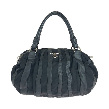 PRADA Handbag BL0538 Nylon, Leather Black SilverMetal Handbag Tote Bag Shoulder Bag Test crimson Women Used Authentic