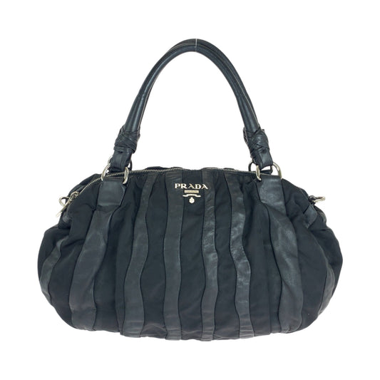 PRADA Handbag BL0538 Nylon, Leather Black SilverMetal Handbag Tote Bag Shoulder Bag Test crimson Women Used Authentic