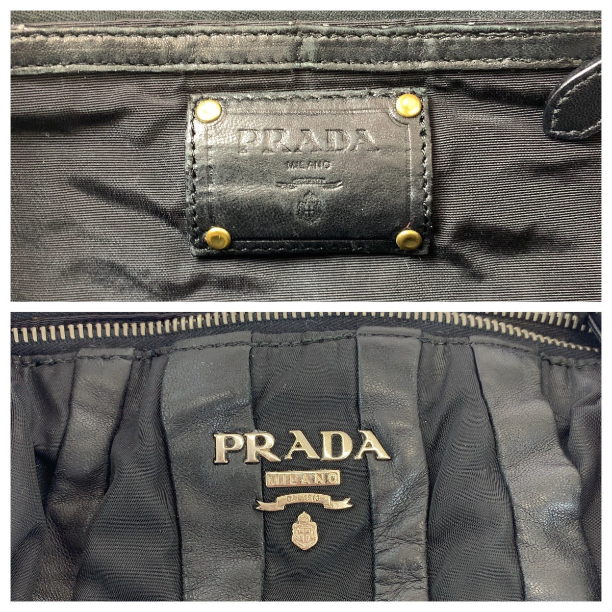 PRADA Handbag BL0538 Nylon, Leather Black SilverMetal Handbag Tote Bag Shoulder Bag Test crimson Women Used Authentic