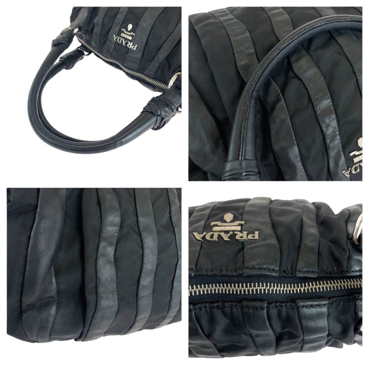 PRADA Handbag BL0538 Nylon, Leather Black SilverMetal Handbag Tote Bag Shoulder Bag Test crimson Women Used Authentic