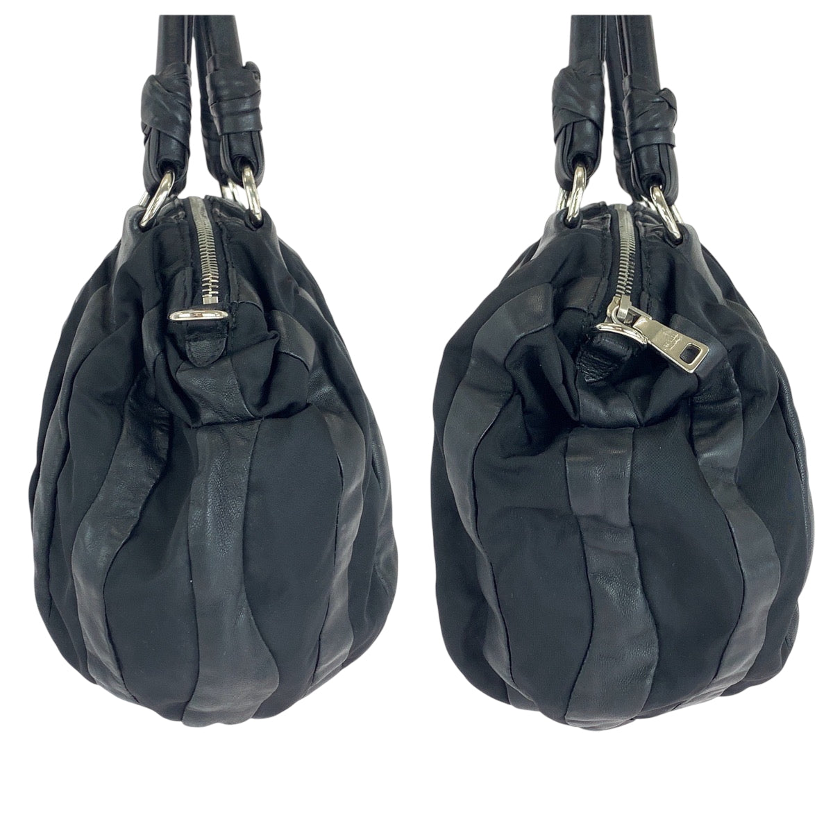 PRADA Handbag BL0538 Nylon, Leather Black SilverMetal Handbag Tote Bag Shoulder Bag Test crimson Women Used Authentic