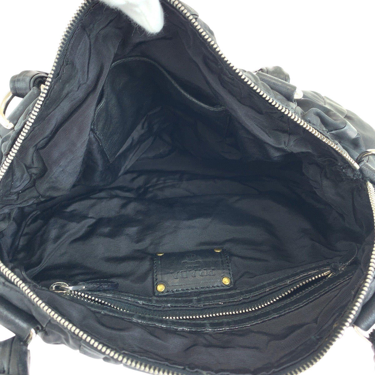 PRADA Handbag BL0538 Nylon, Leather Black SilverMetal Handbag Tote Bag Shoulder Bag Test crimson Women Used Authentic