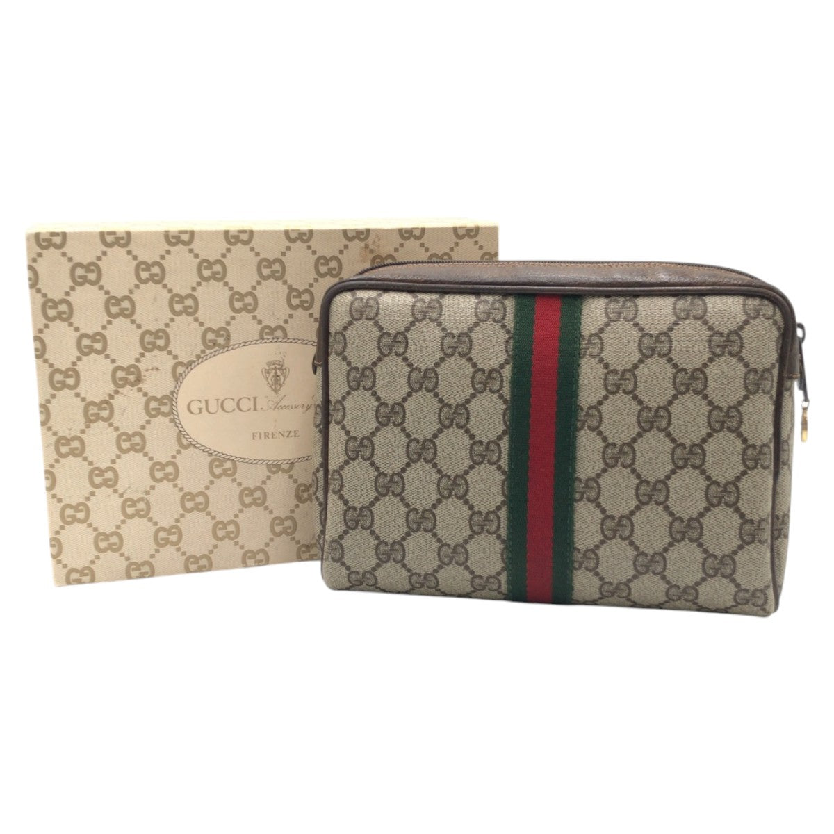 GUCCI Clutch bag 98 16 014 GG Supreme Canvas Brown Gold Metal Clutch bag, business bag, pouch, unisex Sherry line Women Used Authentic