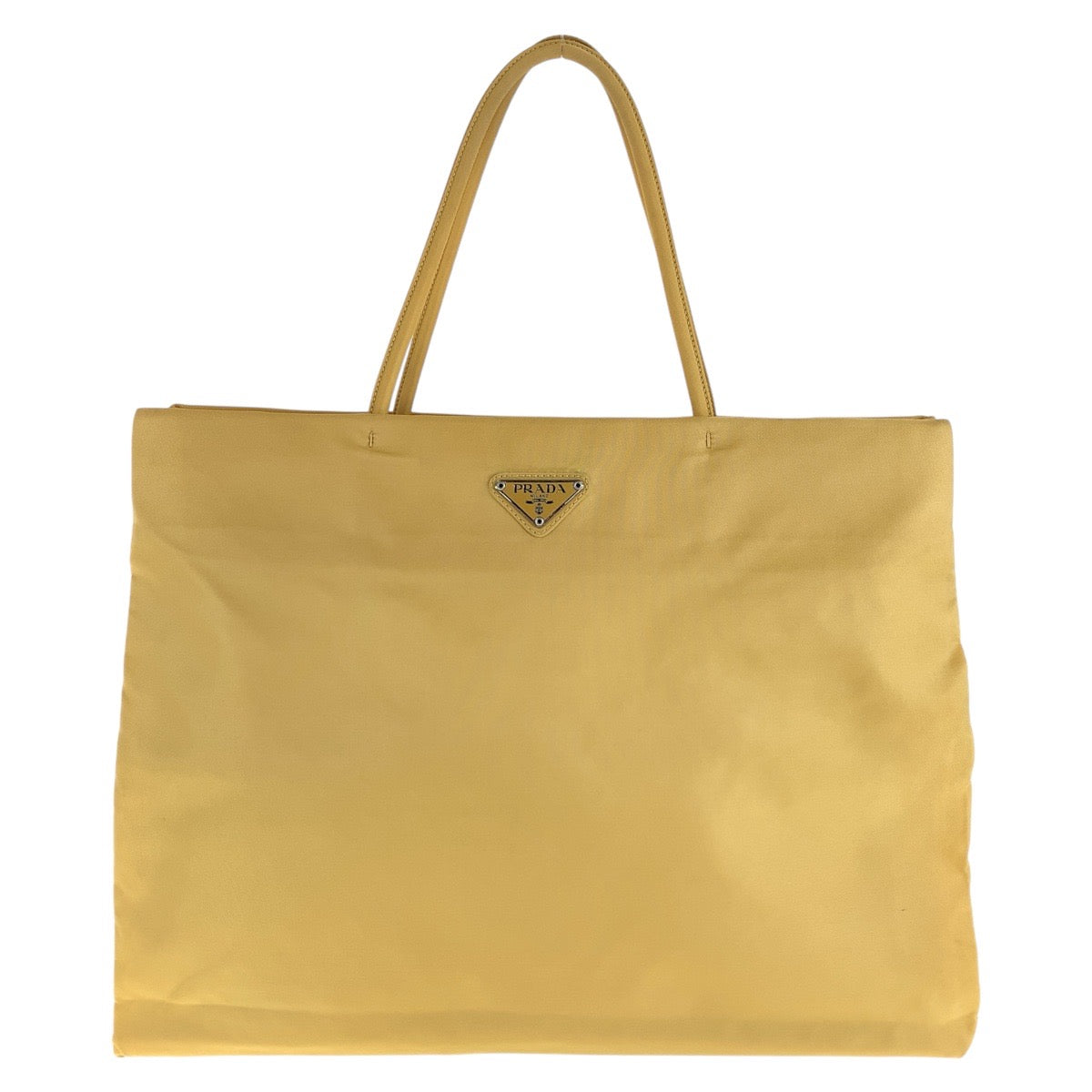 PRADA Tote Bag Nylon Yellow SilverMetal Tote Bag Shoulder Bag Test Triangle With logo Women Used Authentic