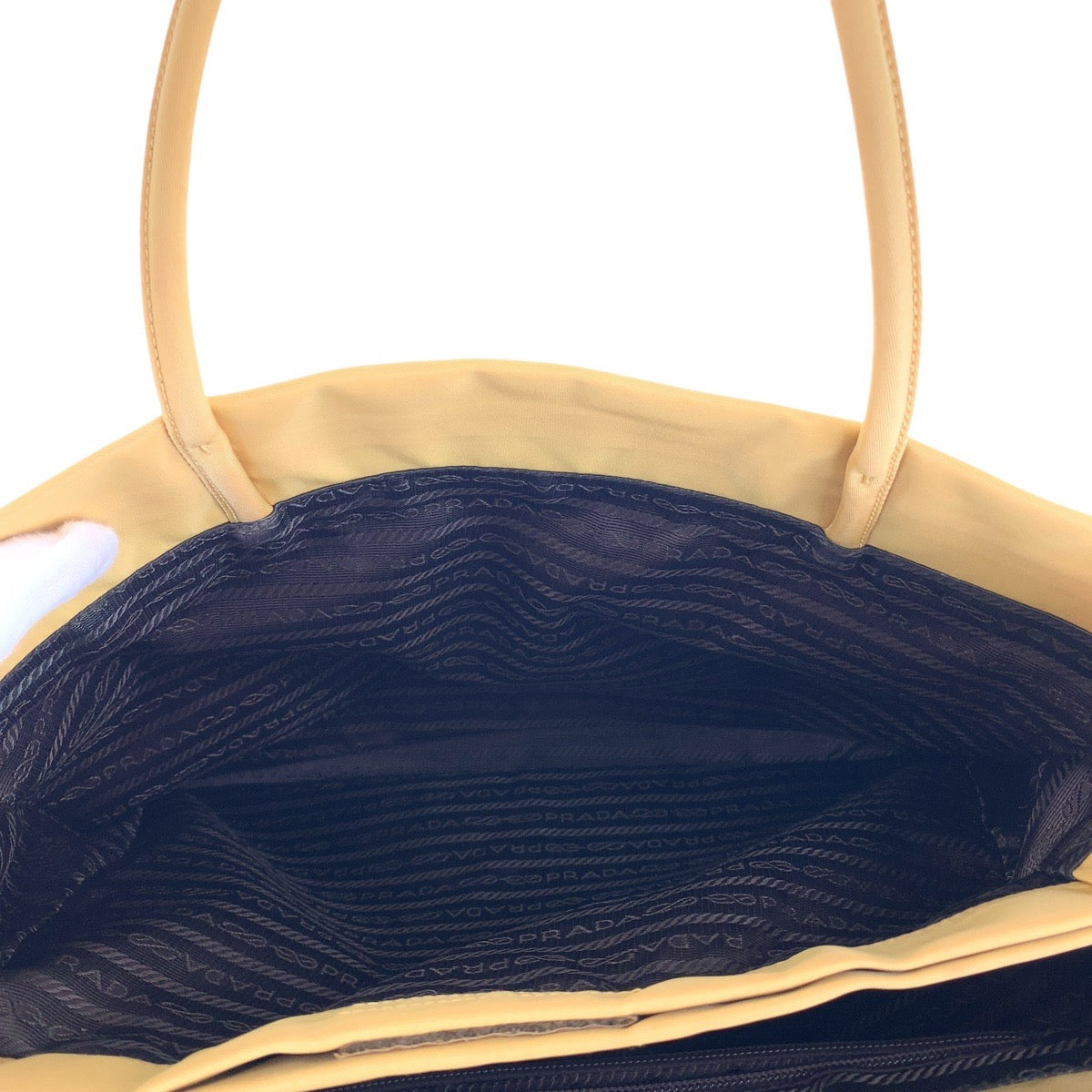 PRADA Tote Bag Nylon Yellow SilverMetal Tote Bag Shoulder Bag Test Triangle With logo Women Used Authentic