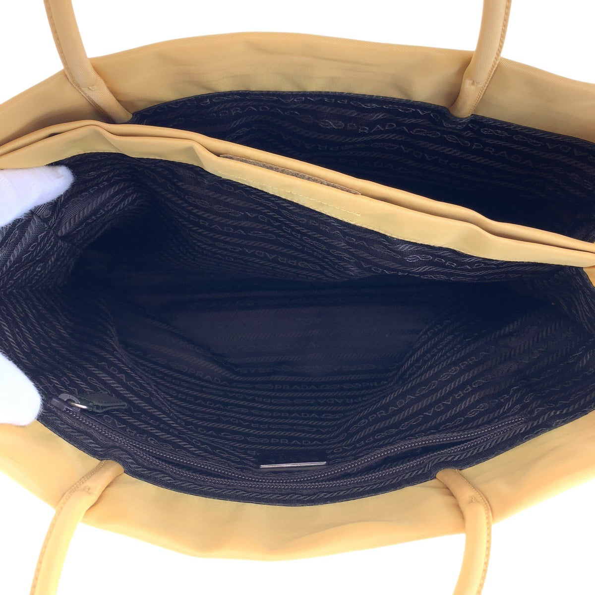 PRADA Tote Bag Nylon Yellow SilverMetal Tote Bag Shoulder Bag Test Triangle With logo Women Used Authentic