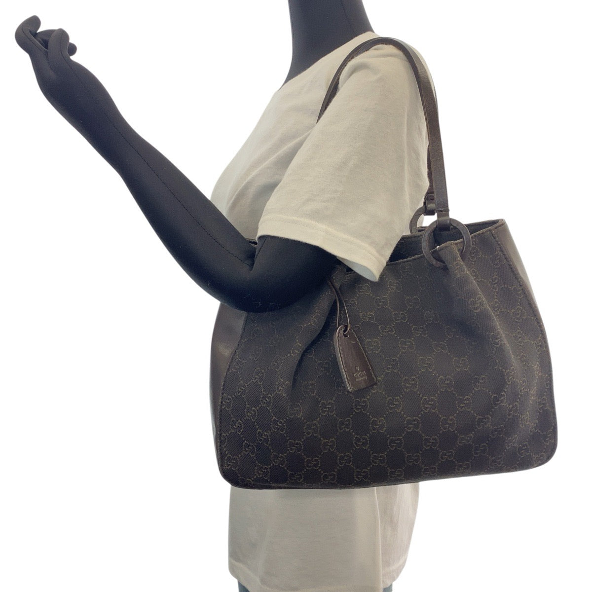 GUCCI Tote Bag 101919 GG canvas, leather Brown Tote Bag Shoulder Bag Women Used Authentic