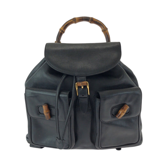 GUCCI Backpack 003 2058 0016 leather Black Brown Backpack Backpack Bamboo Old Gucci Women Used Authentic