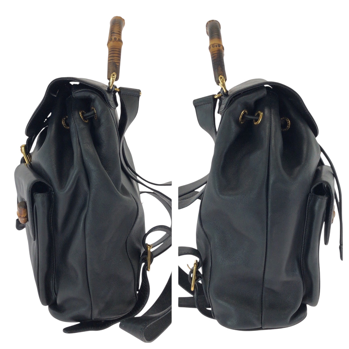 GUCCI Backpack 003 2058 0016 leather Black Brown Backpack Backpack Bamboo Old Gucci Women Used Authentic