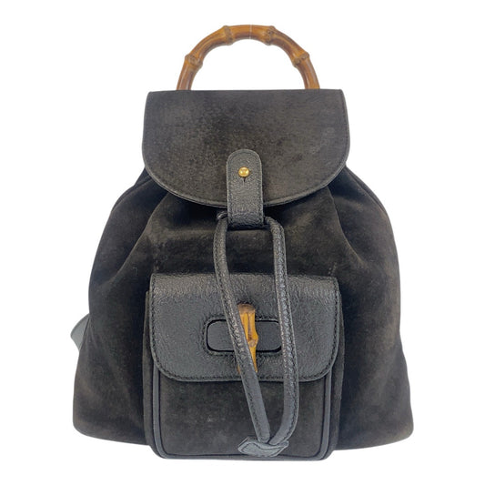GUCCI Backpack 003 1705 0030 Suede, Leather Black GoldMetal Backpack bag pack Bamboo Women Used Authentic