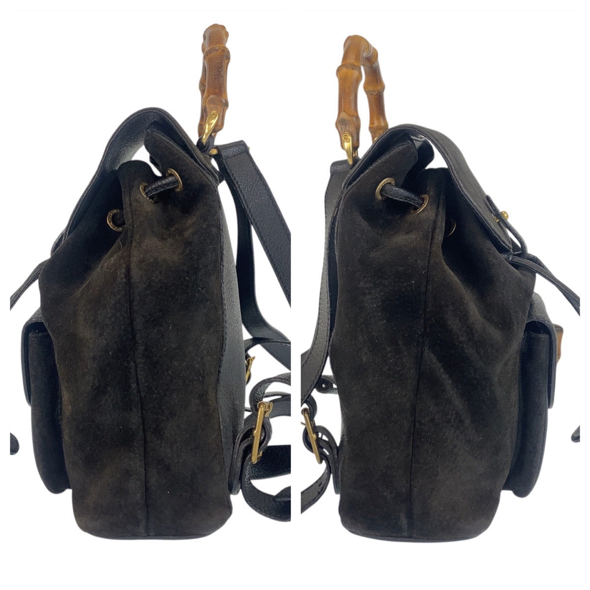 GUCCI Backpack 003 1705 0030 Suede, Leather Black GoldMetal Backpack bag pack Bamboo Women Used Authentic