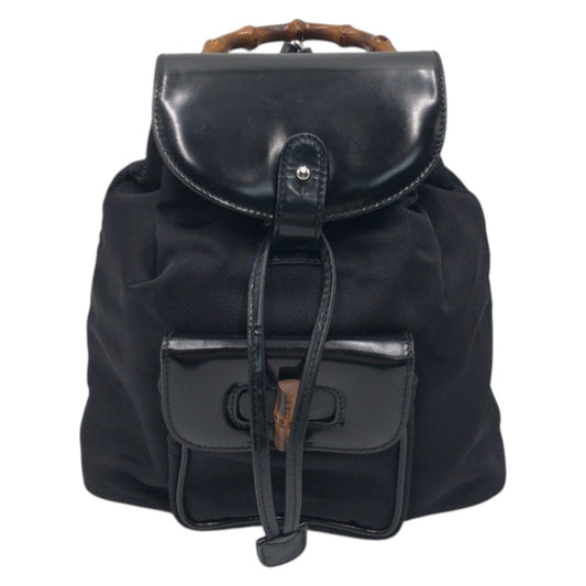 GUCCI Backpack 0032852 Nylon Black Silver Bamboo