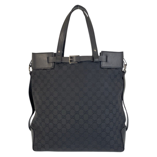GUCCI Tote Bag 107736 GG canvas, leather Black black Tote Bag Shoulder Bag Women Used Authentic