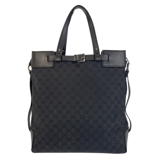 GUCCI Tote Bag 107736 GG canvas, leather Black black Tote Bag Shoulder Bag Women Used Authentic