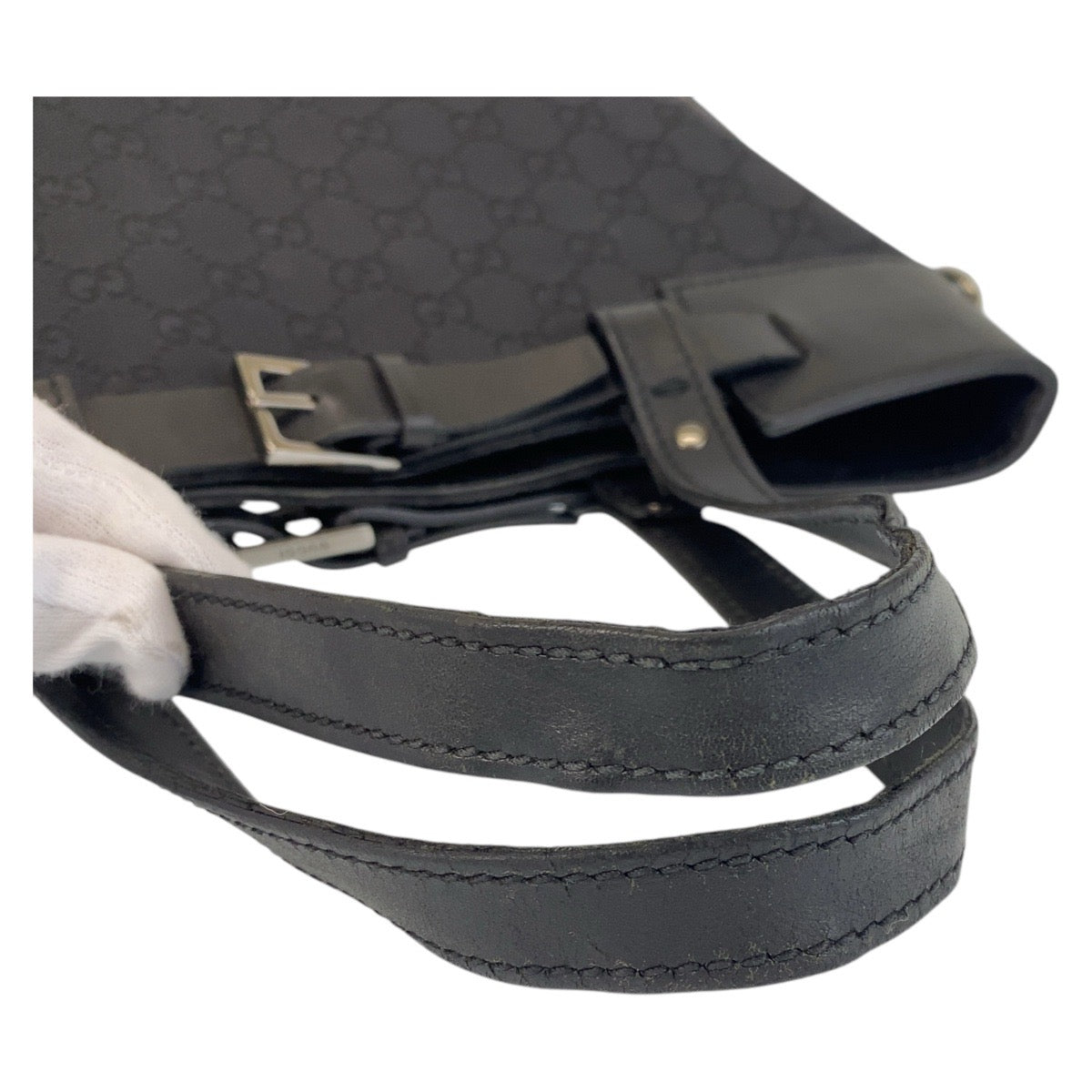 GUCCI Tote Bag 107736 GG canvas, leather Black black Tote Bag Shoulder Bag Women Used Authentic