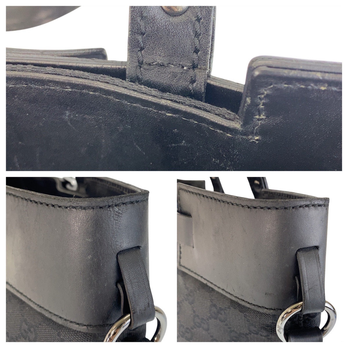 GUCCI Tote Bag 107736 GG canvas, leather Black black Tote Bag Shoulder Bag Women Used Authentic