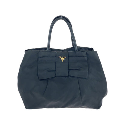 PRADA Tote Bag Nylon, Leather Black Pink Gold Metal Tote Bag handbag Test ribbon Women Used Authentic