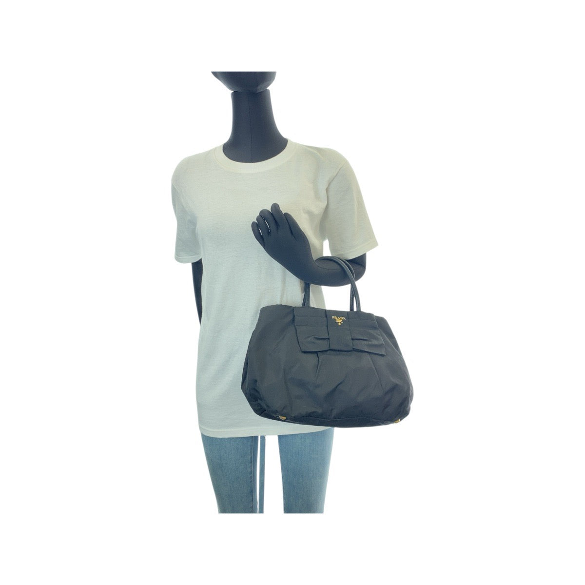 PRADA Tote Bag Nylon, Leather Black Pink Gold Metal Tote Bag handbag Test ribbon Women Used Authentic