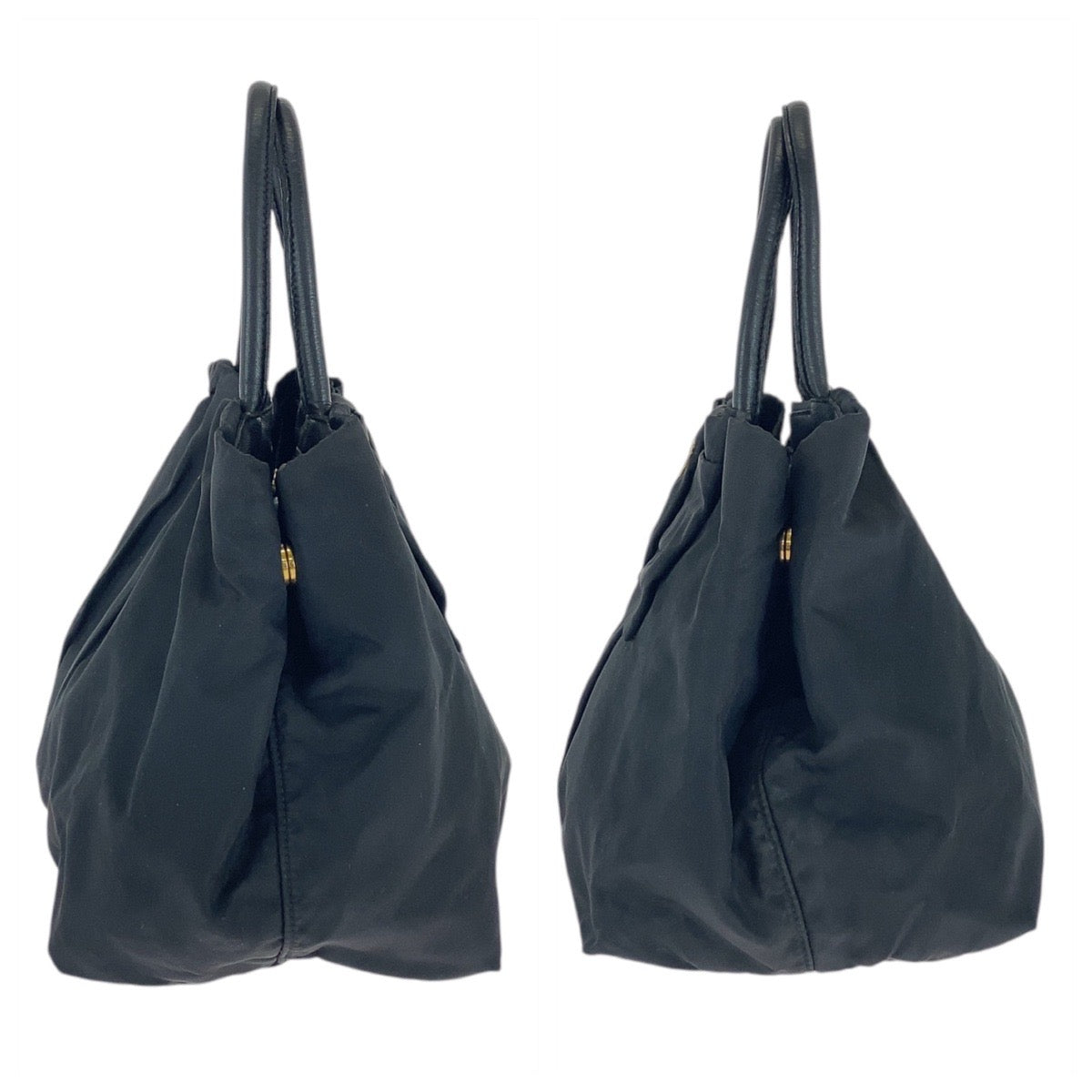 PRADA Tote Bag Nylon, Leather Black Pink Gold Metal Tote Bag handbag Test ribbon Women Used Authentic