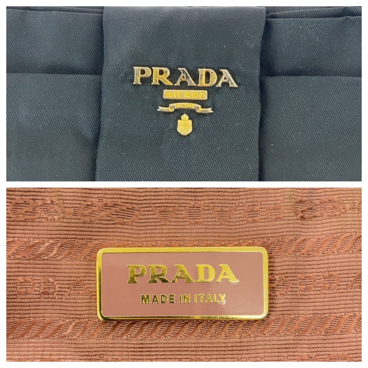 PRADA Tote Bag Nylon, Leather Black Pink Gold Metal Tote Bag handbag Test ribbon Women Used Authentic