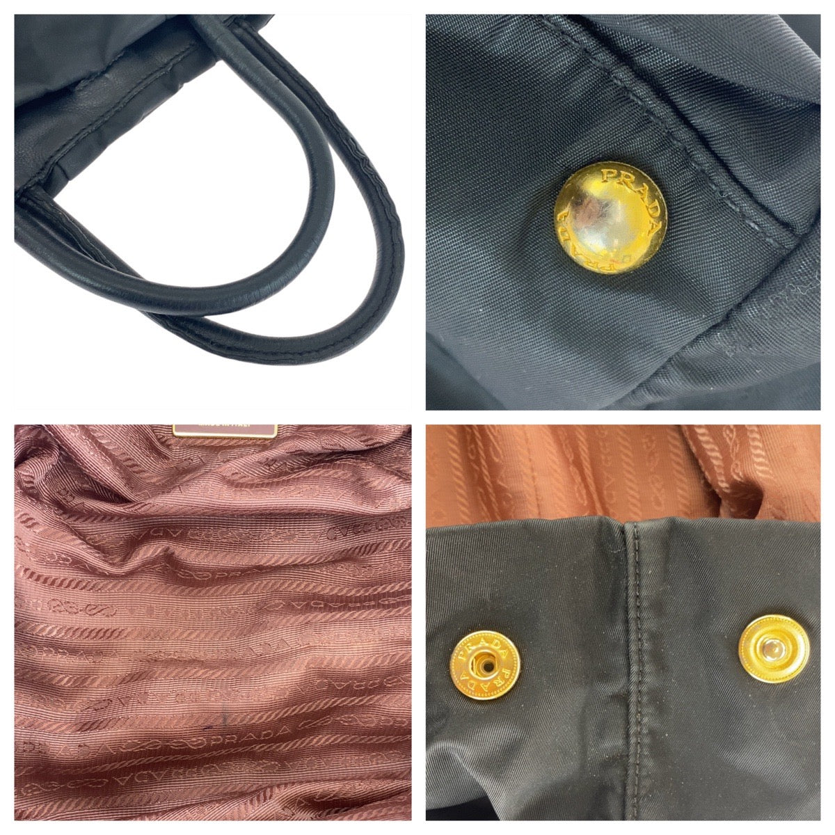PRADA Tote Bag Nylon, Leather Black Pink Gold Metal Tote Bag handbag Test ribbon Women Used Authentic