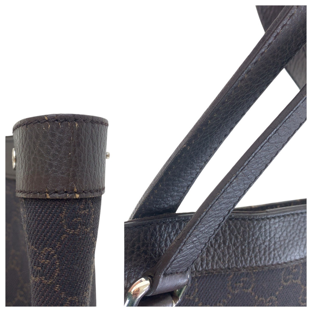 GUCCI Tote Bag 308410 GG canvas, leather Brown Silver Metal Tote Bag Shoulder Bag Unisex Women Used Authentic