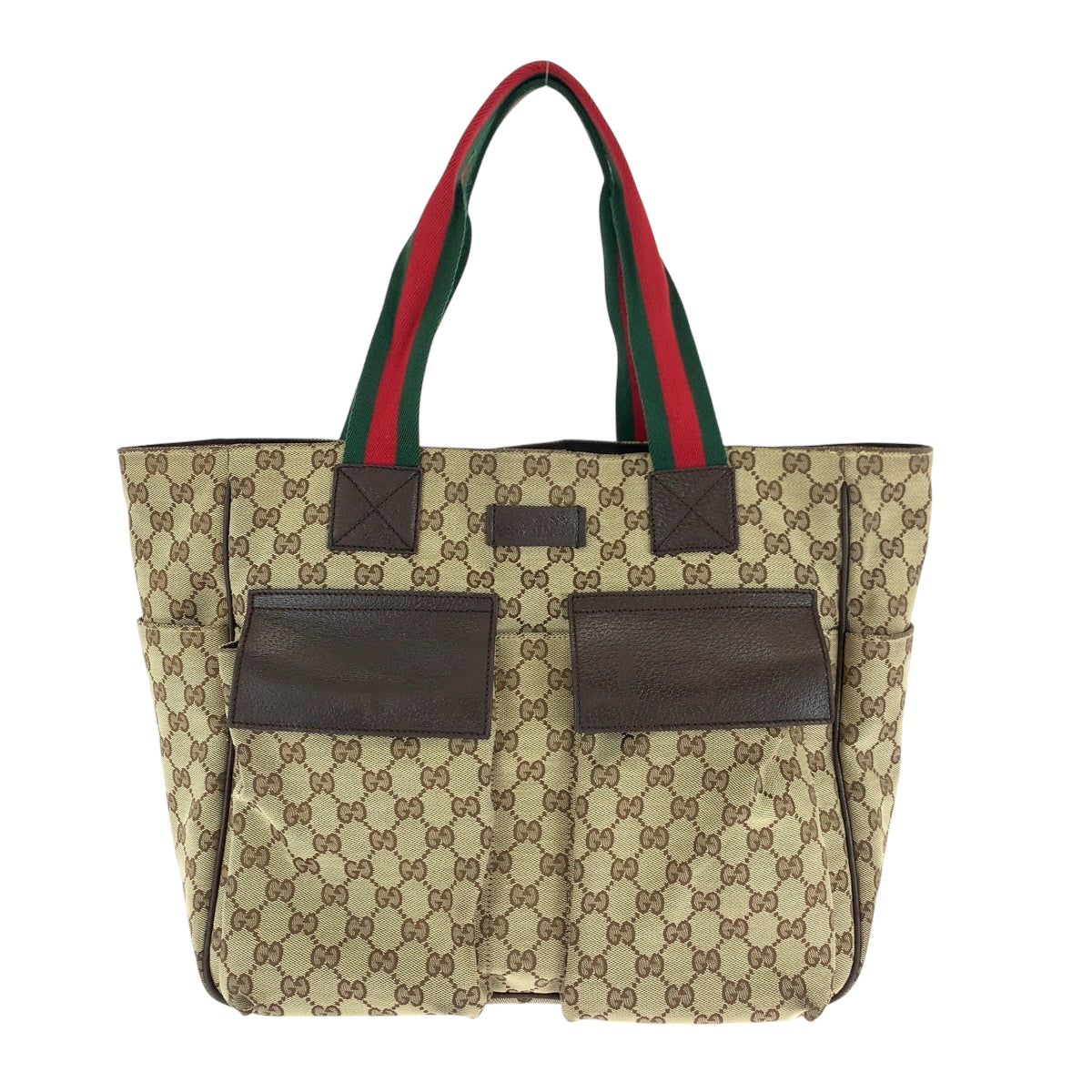 GUCCI Tote Bag 161836 GG canvas Brown beige Tote Bag Shoulder Bag Unisex Sherry line Women Used Authentic