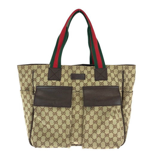 GUCCI Tote Bag 161836 GG canvas Brown beige Tote Bag Shoulder Bag Unisex Sherry line Women Used Authentic