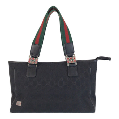 GUCCI Tote Bag GG canvas, leather black Tote Bag Shoulder Bag Sherry line Women Used Authentic