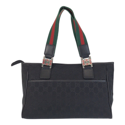 GUCCI Tote Bag GG canvas, leather black Tote Bag Shoulder Bag Sherry line Women Used Authentic