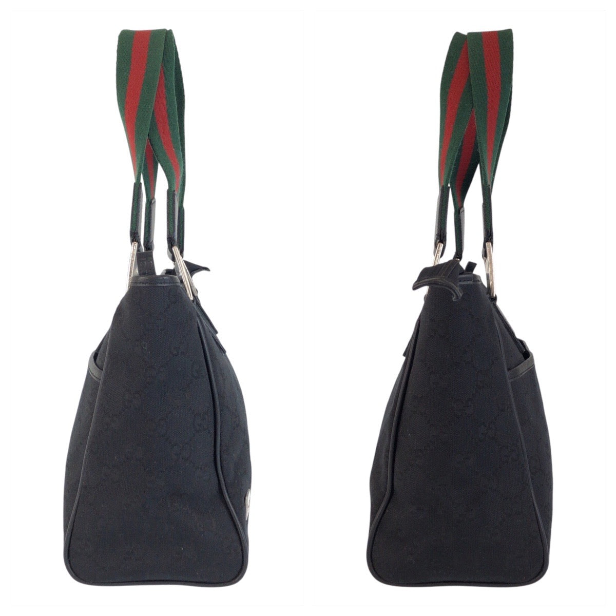 GUCCI Tote Bag GG canvas, leather black Tote Bag Shoulder Bag Sherry line Women Used Authentic